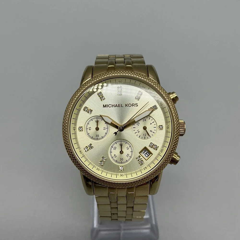 Michael Kors Womens Watch 37mm Gold Tone Chronograph MK5676 New Battery 7